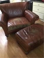 Big & heavy leather (?) chair & ottoman