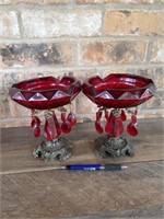 Pair Vintage Ruby Red Pedestal Dish