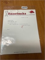 1986 Ken Hatfield typed signed letter _ Razorbacks