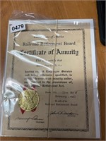 1942 WW II Railroad Cert Annuity & other documents