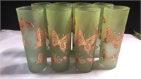 Vintage 1950 Butterfly Green Glasses Set of 8