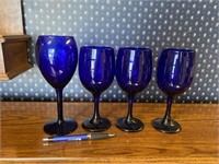 4 Cobalt Blue Wine Stems