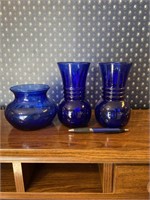 3 Cobalt Blue Vases