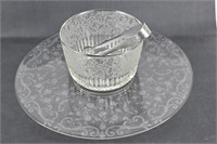 Etched Glassware: 14" Round Platter & Ice Bucket