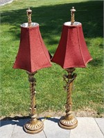 Pair of TALL Gold Twist Buffet Lamps~Beautiful