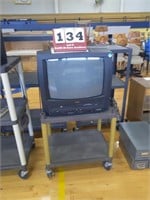 2-Tiered Electrical Rolling Cart with VHS/DVD TV