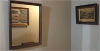 Framed mirror and Currier and Ives Bratz