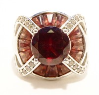 Sterling Silver Garnet Gemstone Ring Sz 7 8.2g