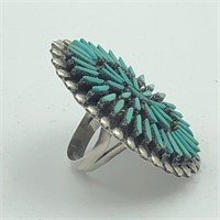 STERLING SILVER TURQUOISE RING SIZE 6.75 11g