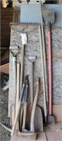 Long handle tools: Axe, garden fork, pick, hoe,