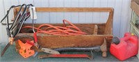 Wooden tool caddy: set of jumper cables,
