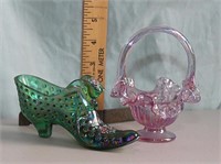 Fenton Art Glass Basket and Cathead Shoe