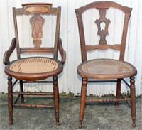 2 Victorian walnut cane seat side chairs
