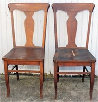 2 Oak T-back dining room chairs