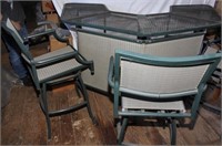 Patio Bar with 3 stools with arms, 69" wide