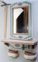 Southwestern style resin framed mirror and shelf