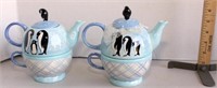 2 penguin teapot in cup sets-4 porcelain buildings