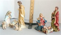 2 sets Creche figures, 6 porcelain Santa ornaments
