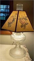 Electrified oil lamp with paper shade