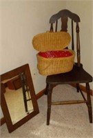 Chair, beveled mirror and handkerchiefs