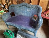 Vintage Blue Wicker Sofa