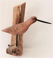 Lot #647 - Mini carved shorebird on driftwood