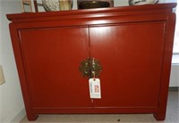Lot #522 - Red lacquer two door oriental style