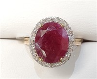 $2200 10K  Ruby(4ct) Diamond(0.15ct) Ring