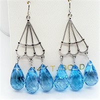 $700 14K  Blue Topaz(17.5ct) Earrings