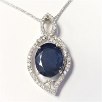 Certified14K  Blue Sapphire(10.2ct) Diamond (1.2Ct