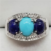 $200 Silver Larimar Lapis Lazuli Ring