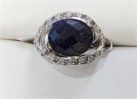 $300 Silver Sapphire(6.1ct) Tanzanite Ring