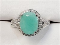$300 Silver Emerald And White Topaz(3.2ct) Ring
