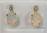 $400 10K  Opal(1.1ct) Moissanite(0.05ct) Earrings