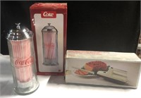 Coca-Cola straw holder NIB and electric carving