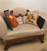 STRIPED CUSHIONED LOVE SEAT ON CASTERS