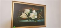 NICE GOLD FRAMED MAGNOLIA PAINTING