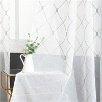 891  White Sheer  and grey Curtains 72 Inches long