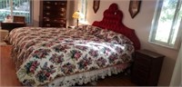 King Bed w/ Red French Headboard Velour Style