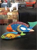Two wooden fish decor
