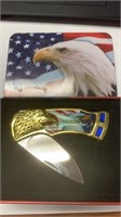 United we stand eagle knife in a tin