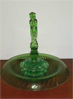 Green Navarro figure and other green glassware
