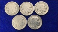 (5) 1928 Indian Head Buffalo Nickels