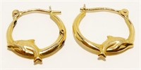 14K Y Gold Dolphin Hoop Earrings, 1 Nds Repair .6g