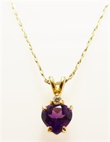 14K Y Gold Amethyst Diamond Pendant Necklace 1.6g