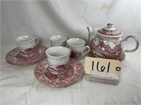 Windsor transferware teapot and teacups