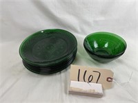 10 pieces green glassware