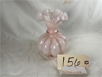 Pink Fenton fluted vase 8" tall
