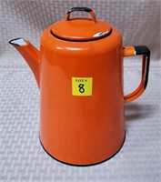 Vintage Orange Enamelware Pitcher w/ Lid