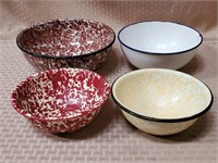 Lot of 4 Antique Enamelware Spongware Bowls